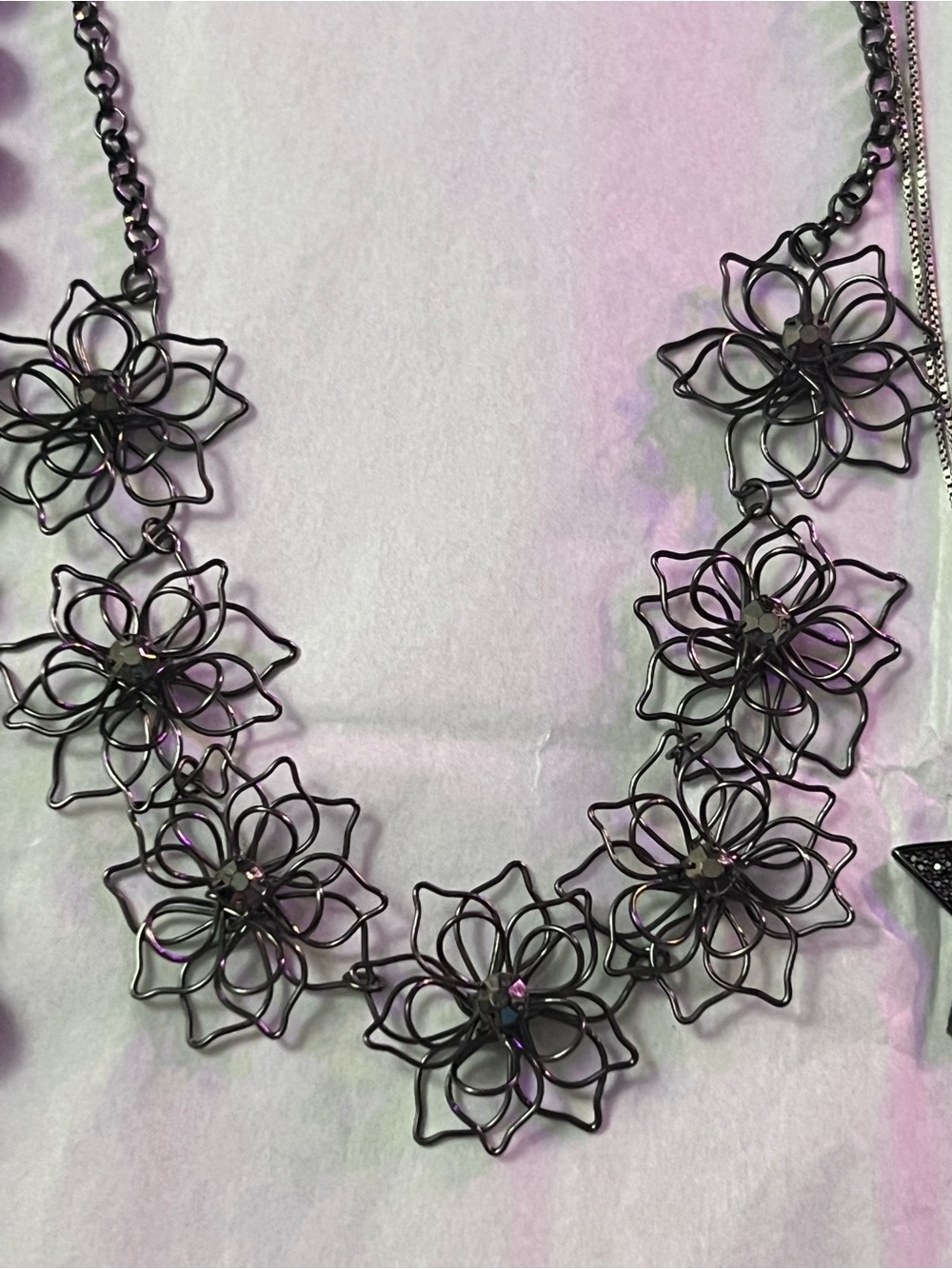 Black Floral Wire work Statement Necklace